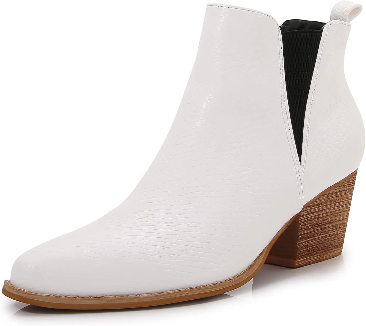mm Women's Polyurethane Leather Wooden Heel Low Chelsea Ankle Boots