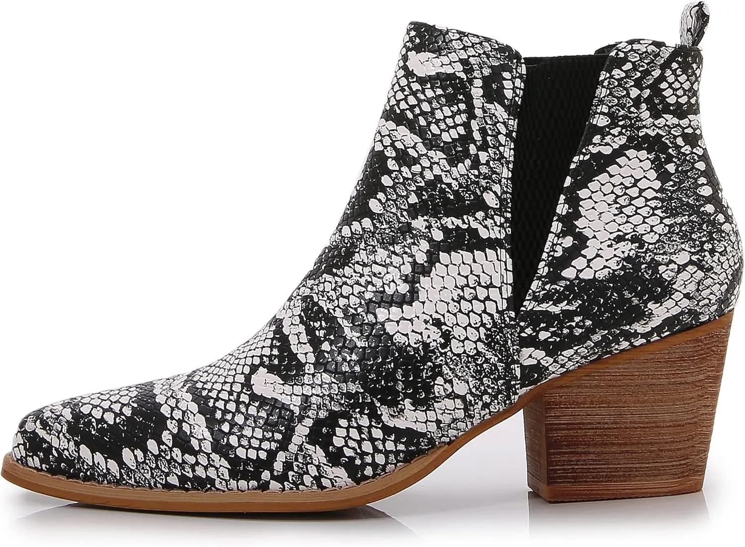 mm Women's Polyurethane Leather Wooden Heel Low Chelsea Ankle Boots