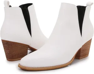 mm Women's Polyurethane Leather Wooden Heel Low Chelsea Ankle Boots