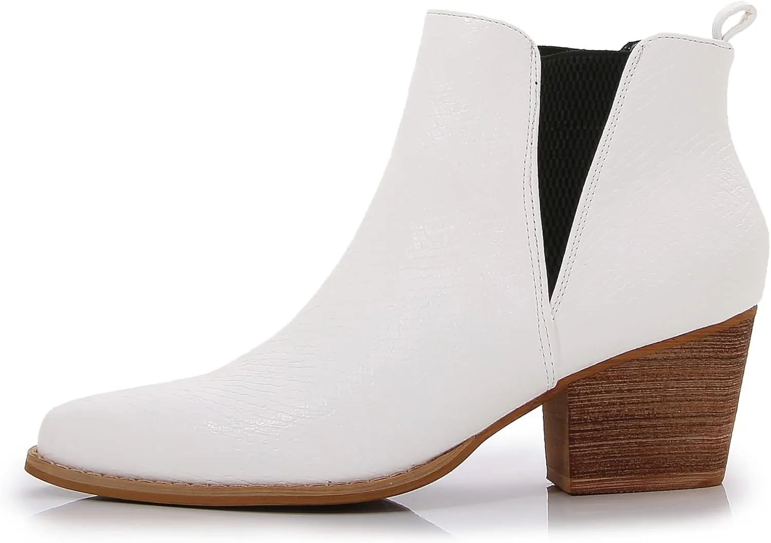 mm Women's Polyurethane Leather Wooden Heel Low Chelsea Ankle Boots