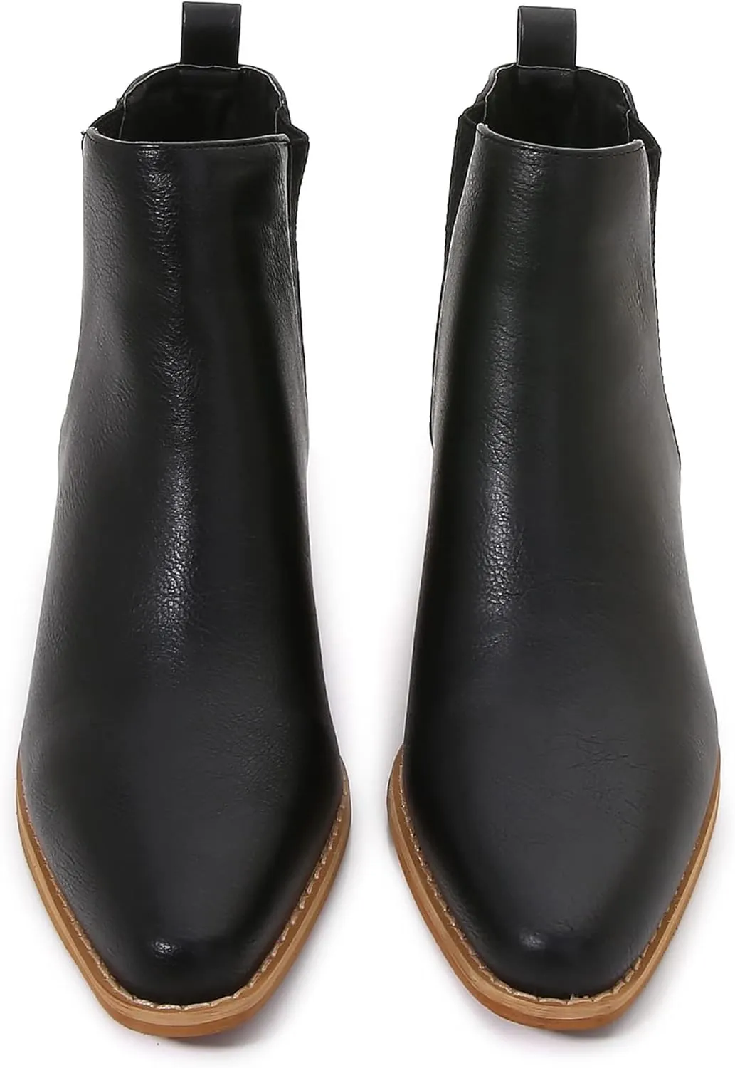 mm Women's Polyurethane Leather Wooden Heel Low Chelsea Ankle Boots