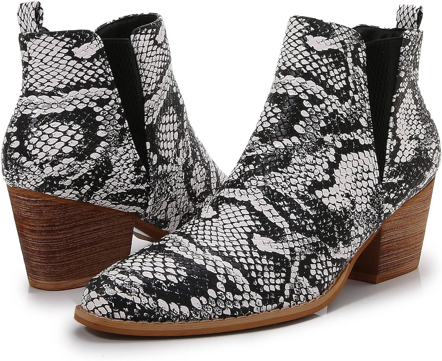 mm Women's Polyurethane Leather Wooden Heel Low Chelsea Ankle Boots