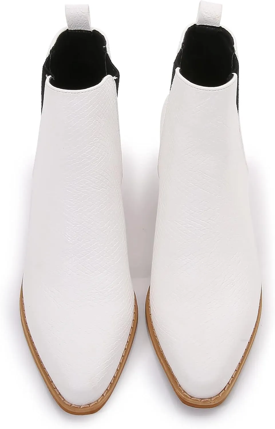 mm Women's Polyurethane Leather Wooden Heel Low Chelsea Ankle Boots