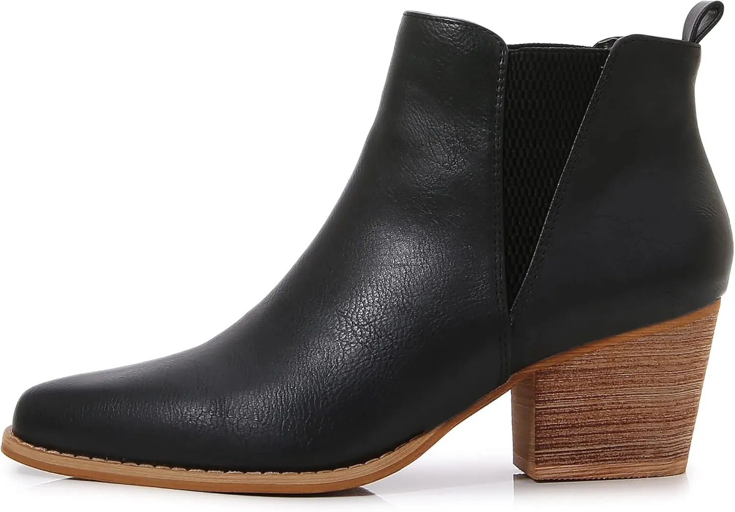 mm Women's Polyurethane Leather Wooden Heel Low Chelsea Ankle Boots