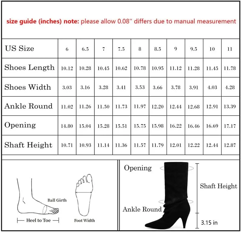 Modatope Slouchy Mid Calf Boots for Women Pointed Toe Chunky Heel Boots Faux Flod Over Slip on Womens Boots