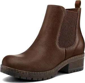 mysoft Women's Chelsea Ankle Boots Side Zipper Chunky Block Low Heel Booties Lug Sole Short Boots