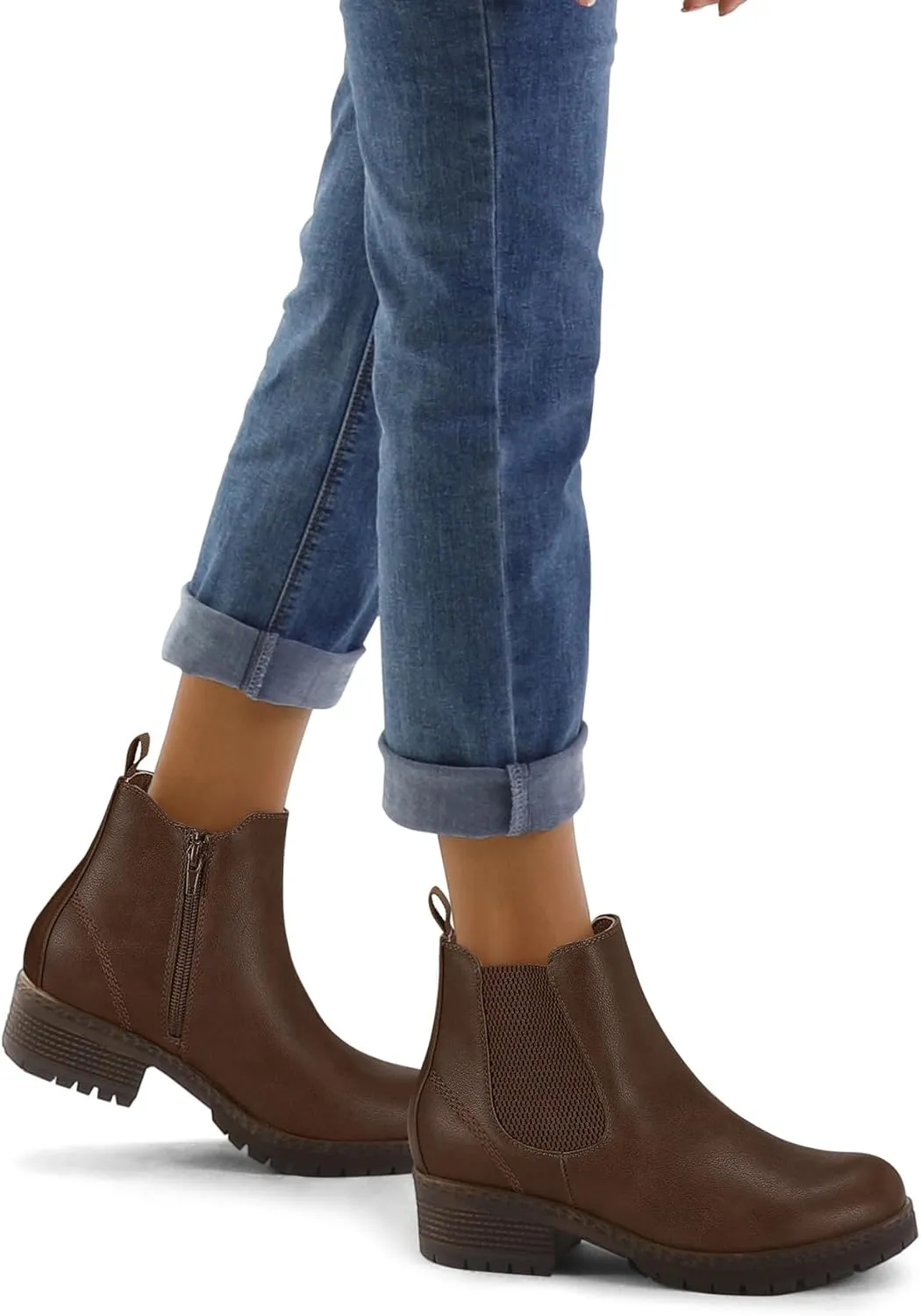 mysoft Women's Chelsea Ankle Boots Side Zipper Chunky Block Low Heel Booties Lug Sole Short Boots