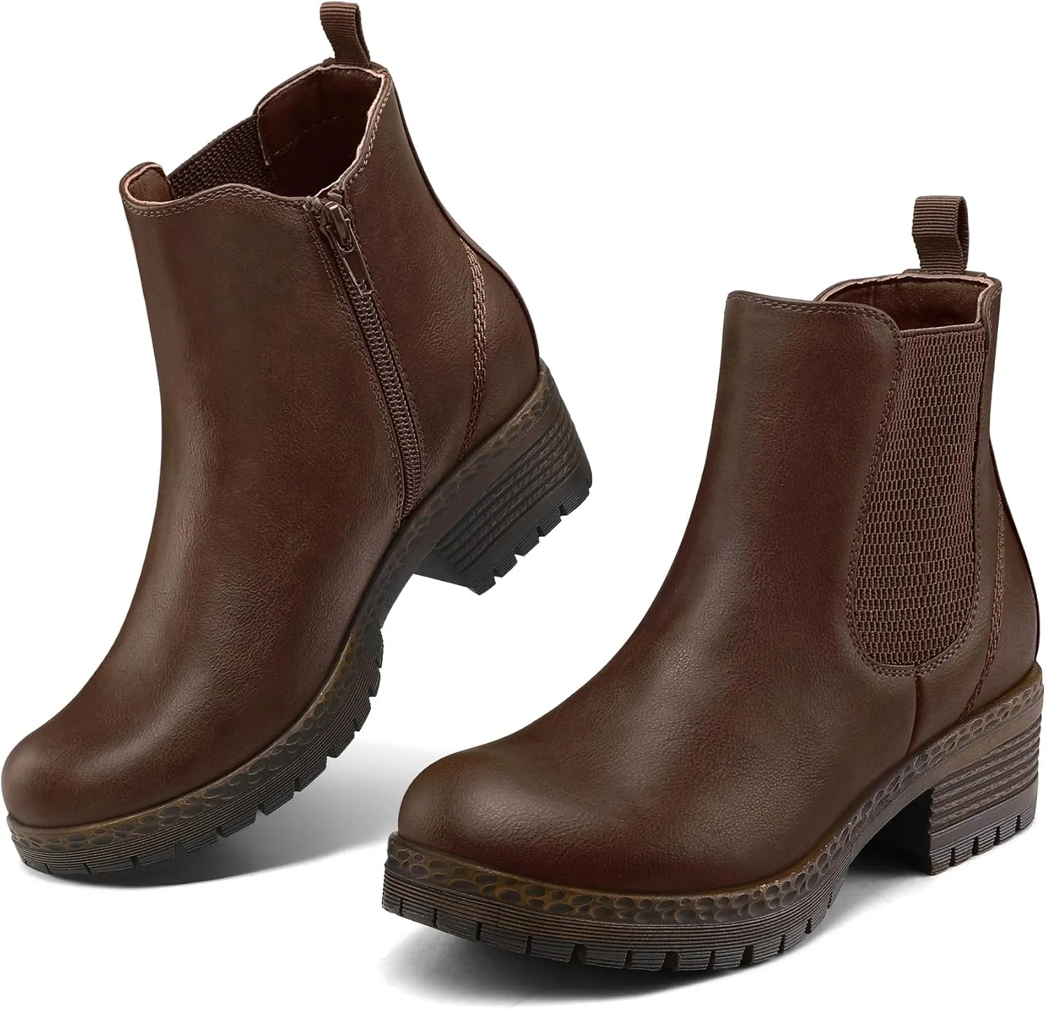 mysoft Women's Chelsea Ankle Boots Side Zipper Chunky Block Low Heel Booties Lug Sole Short Boots