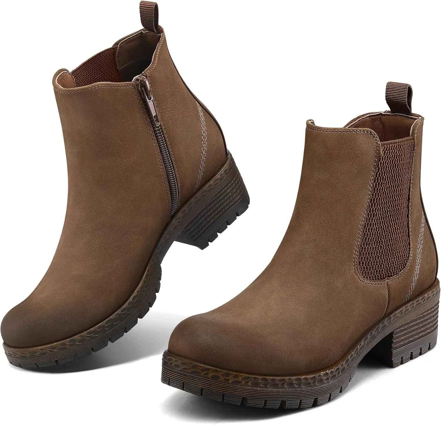 mysoft Women's Chelsea Ankle Boots Side Zipper Chunky Block Low Heel Booties Lug Sole Short Boots