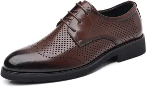 New Dress Shoes for Men Lace Up Round Burnished Toe Breathable PU Leather Derby Shoes Resistant Non Slip Block Heel Anti-Slip Business