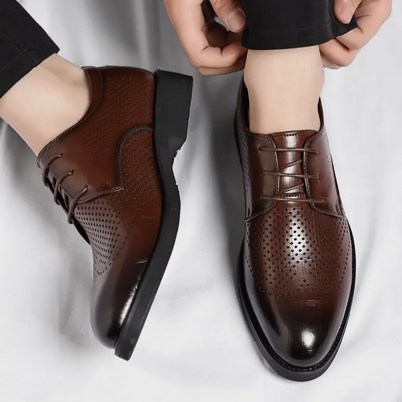 New Dress Shoes for Men Lace Up Round Burnished Toe Breathable PU Leather Derby Shoes Resistant Non Slip Block Heel Anti-Slip Business