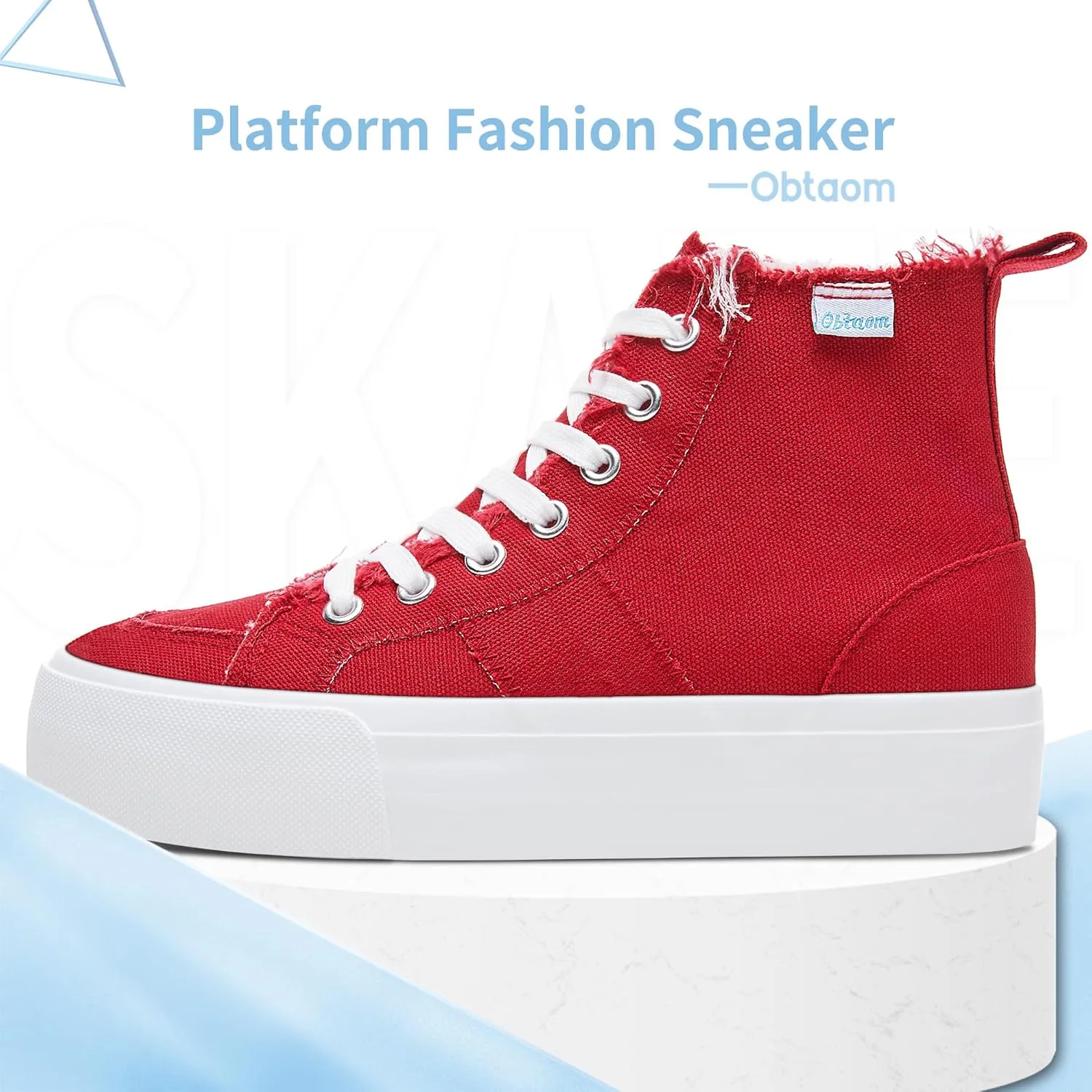 Obtaom High Top Platform Sneakers Women Mid Calf Play Canvas Shoes Washed Platform Skate Skateboard Shoe Casual Canvas Fashion Sneakers