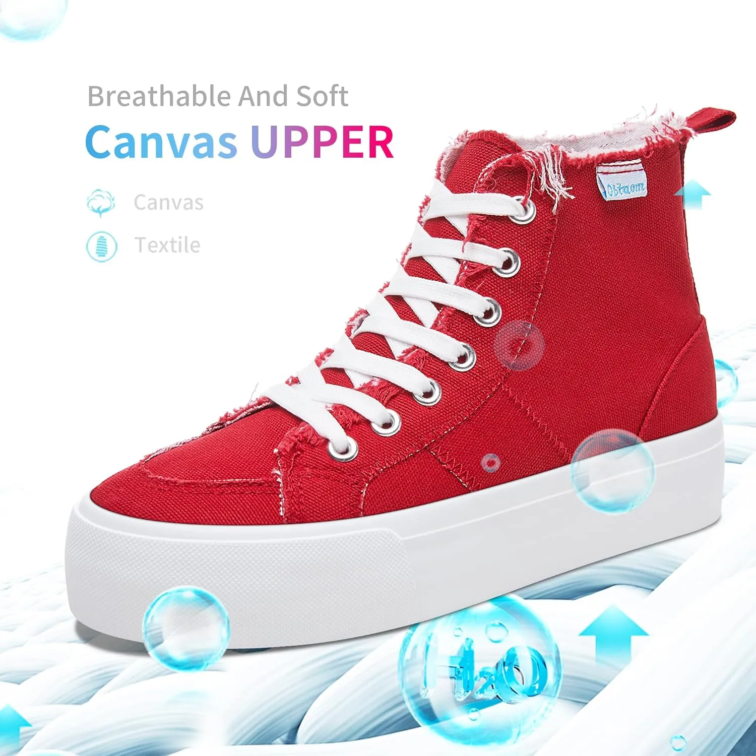 Obtaom High Top Platform Sneakers Women Mid Calf Play Canvas Shoes Washed Platform Skate Skateboard Shoe Casual Canvas Fashion Sneakers