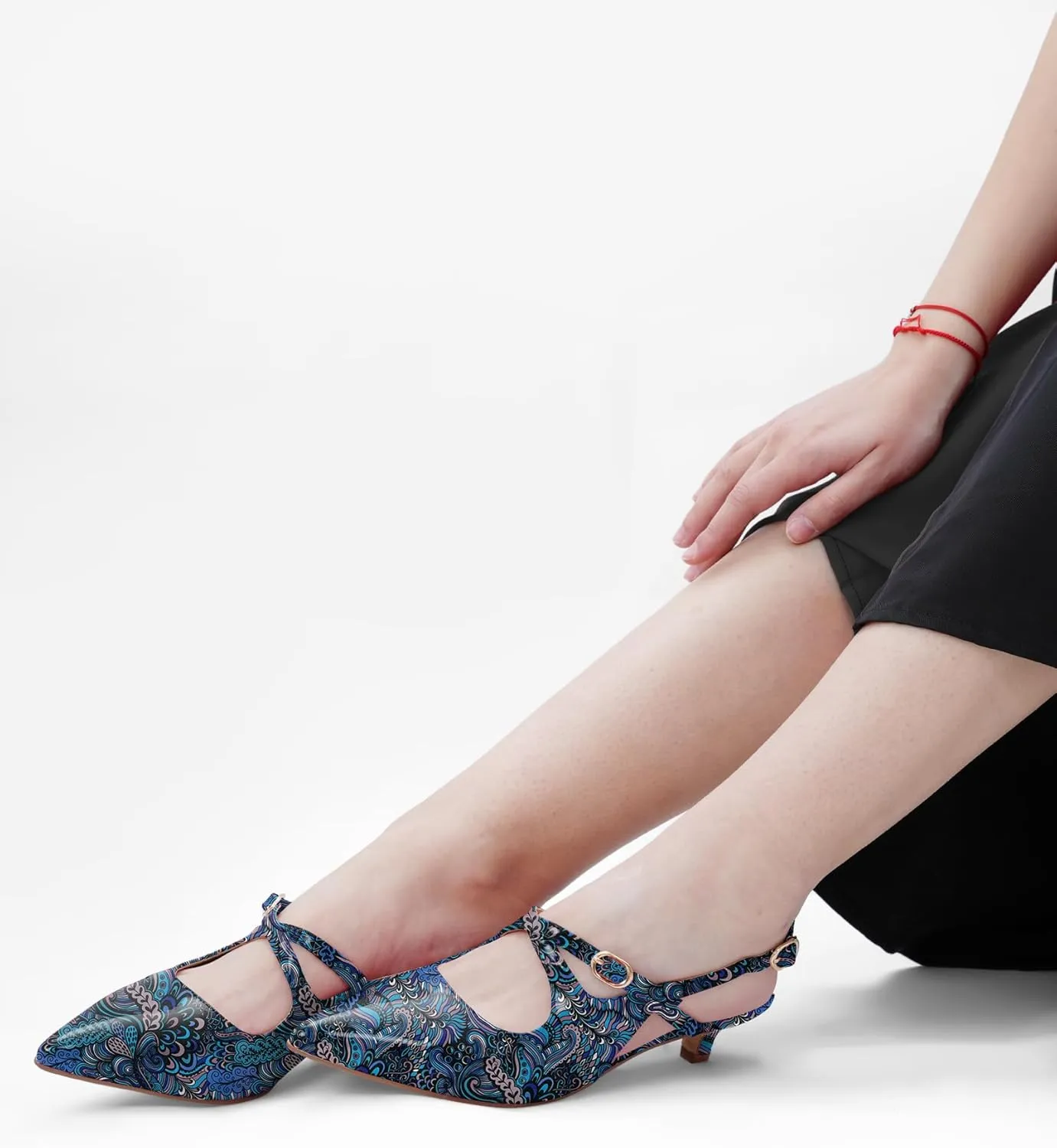 Oh Mispares Pointed Toe Kitten Heels for Women Slingbacks Low Heel Dressy Pumps Patent Leather Closed Toe Cross Strap Slingback Dress Shoes