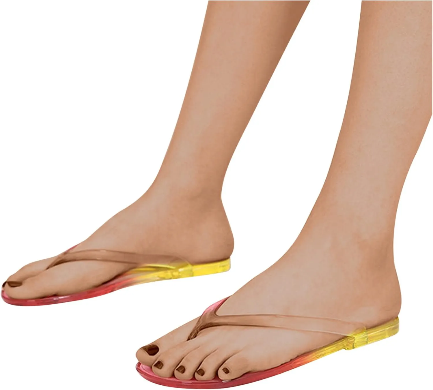 oiangi Womens Sandals Jelly Flip Flops Summer Trendy Thong Straps Clip Toe Flat Slippers Color Gradient Slides Lightweight Cute Ladies Beach Shoes Sandalias