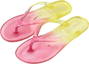 oiangi Womens Sandals Jelly Flip Flops Summer Trendy Thong Straps Clip Toe Flat Slippers Color Gradient Slides Lightweight Cute Ladies Beach Shoes Sandalias