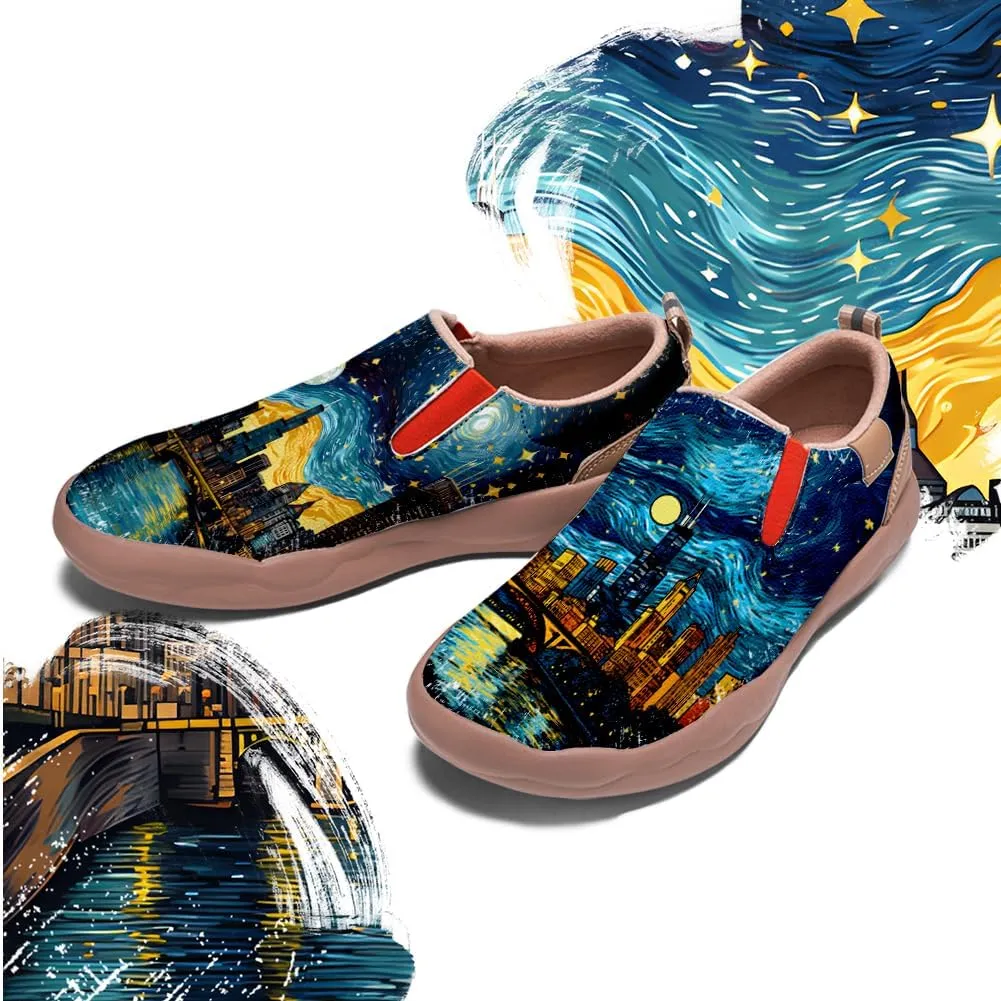 Onehorse Women's Loafers Slip-Ons Casual Travel Shoes Lightweight Comfortable City Painted Leather Fashion Sneaker