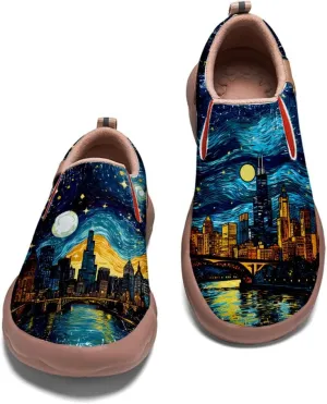 Onehorse Women's Loafers Slip-Ons Casual Travel Shoes Lightweight Comfortable City Painted Leather Fashion Sneaker