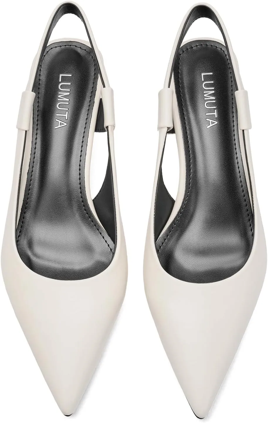 Pointed Toe Slingback Kitten Heels for Women, Leather Stiletto Heel Pumps with Elastic Strap Elegant Bridal Heel Dating Party Work Office Backless Pumps Shoes