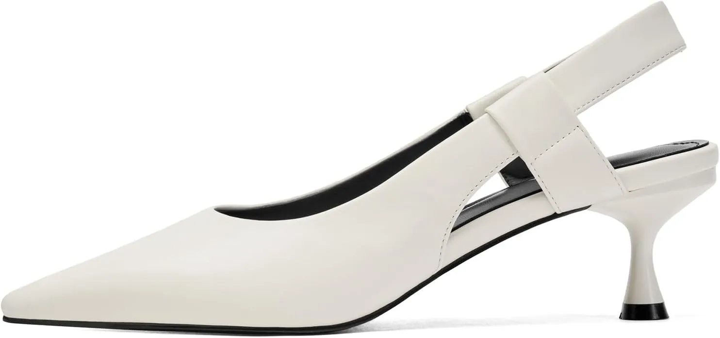 Pointed Toe Slingback Kitten Heels for Women, Leather Stiletto Heel Pumps with Elastic Strap Elegant Bridal Heel Dating Party Work Office Backless Pumps Shoes