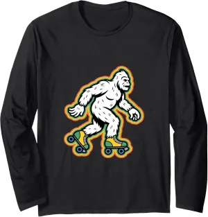 Retro Bigfoot In A Roller Skate Shoes Roller Skating Long Sleeve T-Shirt