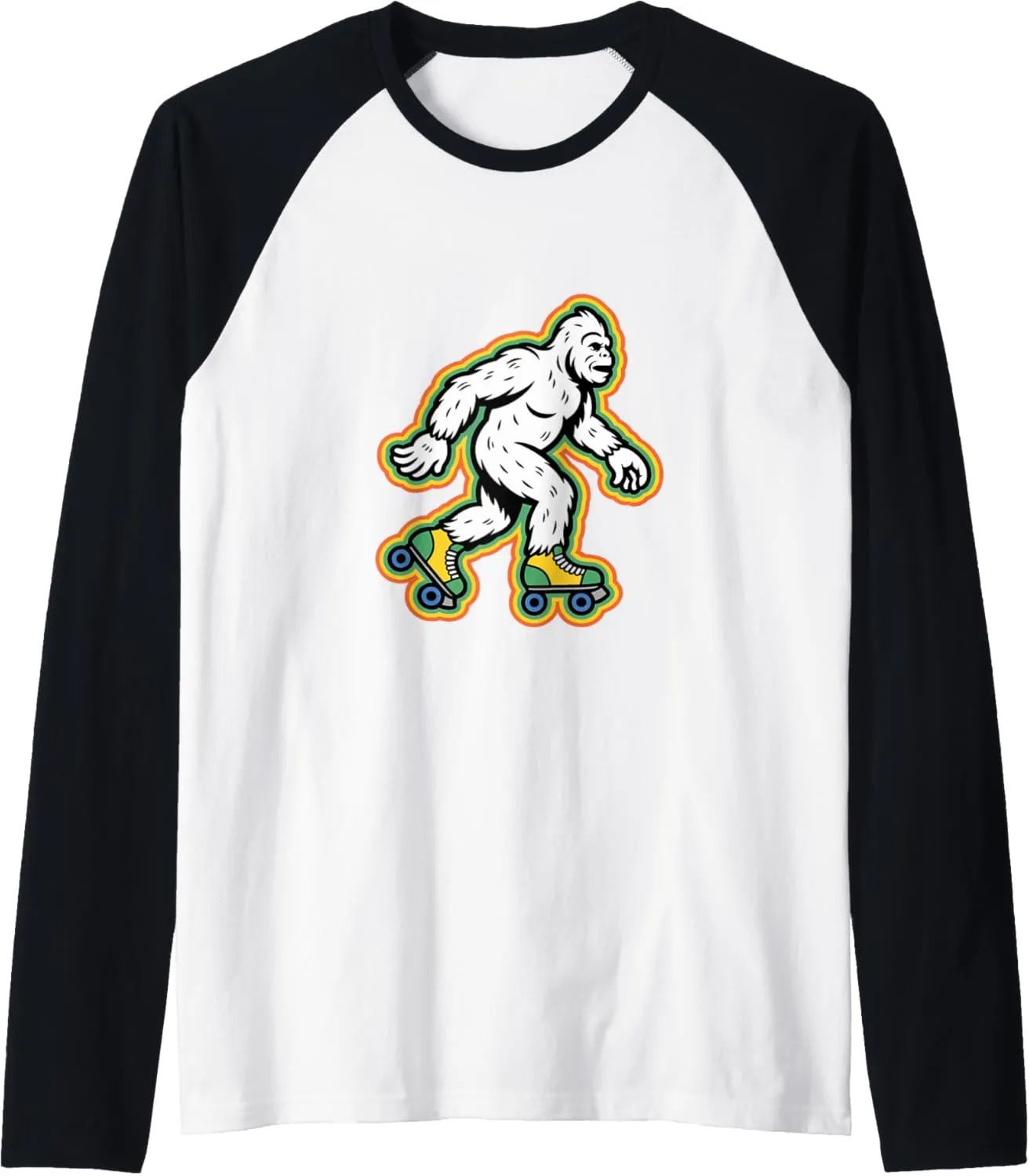 Retro Bigfoot In A Roller Skate Shoes Roller Skating Raglan Baseball Tee