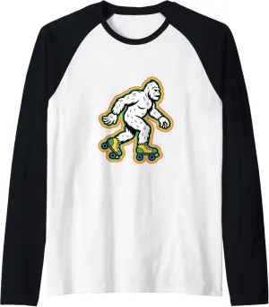 Retro Bigfoot In A Roller Skate Shoes Roller Skating Raglan Baseball Tee