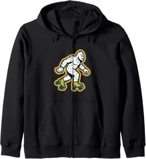Retro Bigfoot In A Roller Skate Shoes Roller Skating Zip Hoodie