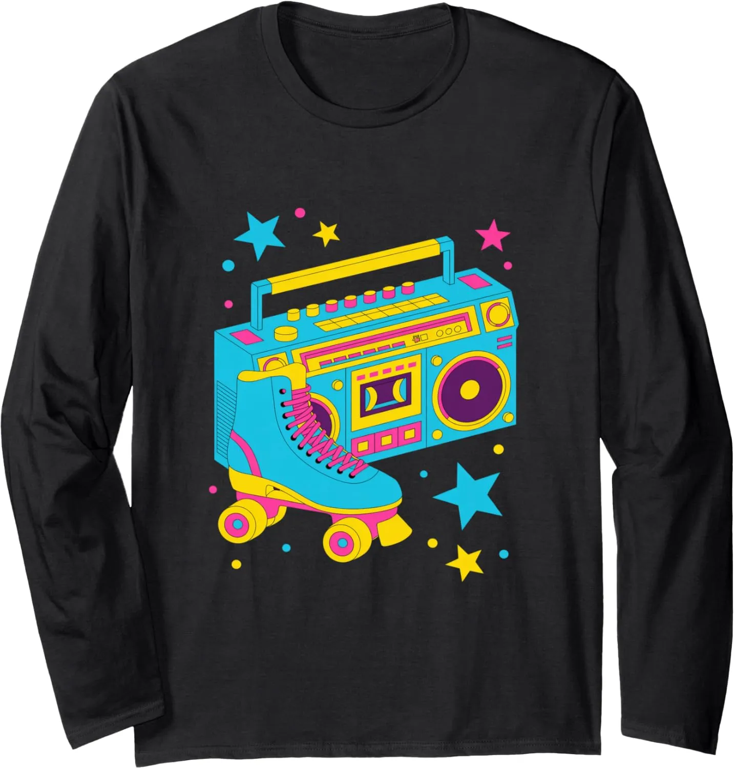 Retro Roller Skate Shoes and Radio Roller Skating Long Sleeve T-Shirt