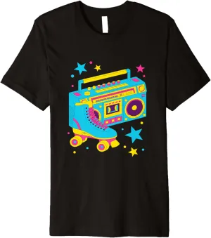 Retro Roller Skate Shoes and Radio Roller Skating Premium T-Shirt