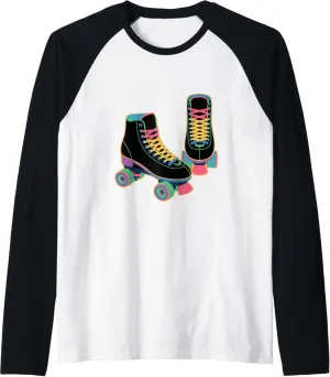 Retro Roller Skate Shoes Roller Skating Raglan Baseball Tee