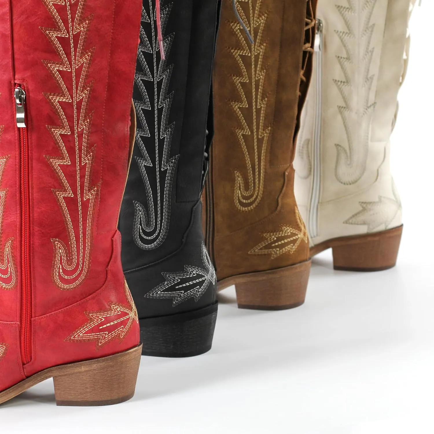 richealnini Women's Embroidery Western Cowboy Boots with Zippers Adjustable Lace Up Wide Calf Over Knee High Boots