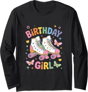 Roller Skate Shoes Birthday Girl Retro Roller Skating Long Sleeve T-Shirt