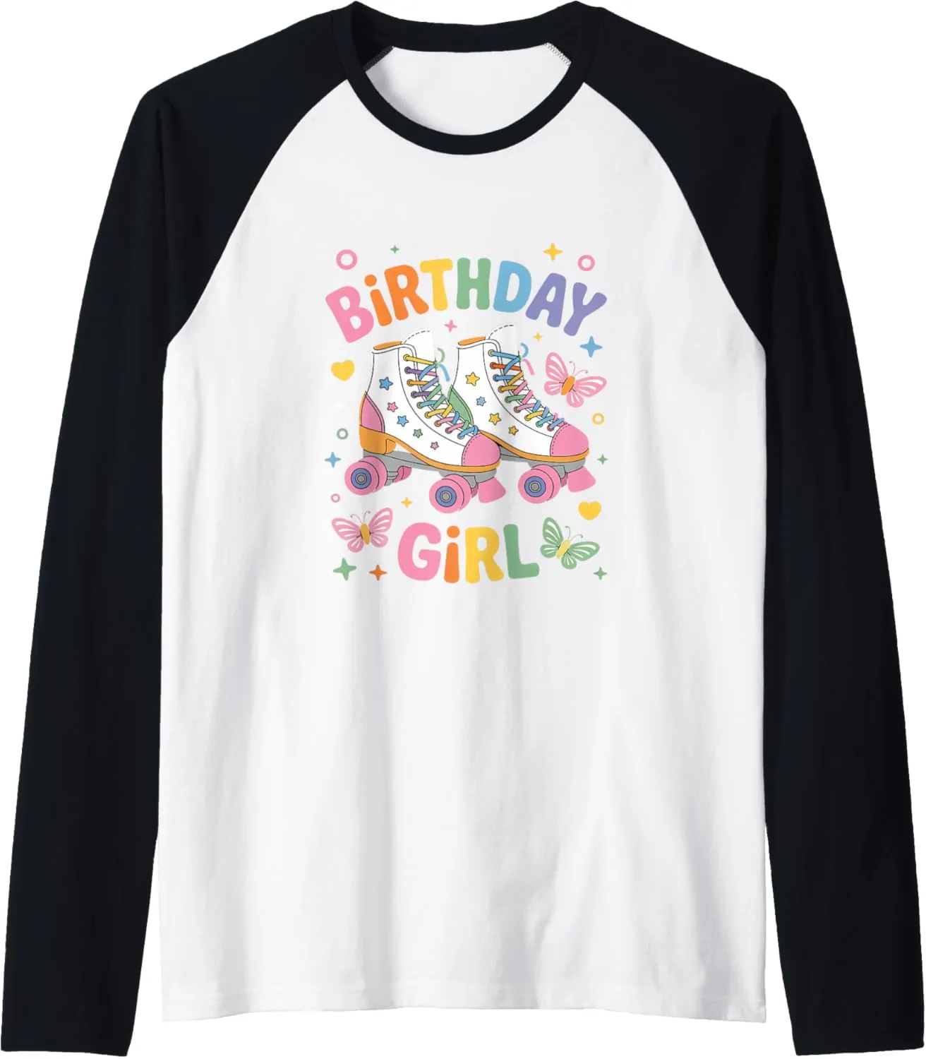 Roller Skate Shoes Birthday Girl Retro Roller Skating Raglan Baseball Tee