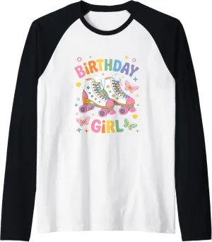 Roller Skate Shoes Birthday Girl Retro Roller Skating Raglan Baseball Tee