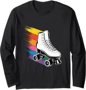 Roller Skate Shoes Rainbow Retro Vintage Roller Skating Long Sleeve T-Shirt