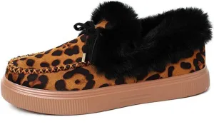 SACFOF Womens Winter Flat Boots Warm Durable Shoes With Fur Lined Fuzzy Ankle Snow Boots Platform Thick Plush Casual Loafers