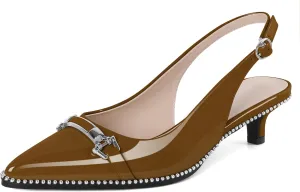 SAMMITOP Slingback Kitten Heels Low Heel Beaded Pumps Pointed Toe with Buckle Strap Heeled Sandals Wedding Party Office Dress Shoes 1.6 Inch