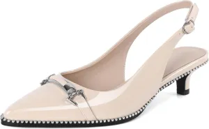 SAMMITOP Slingback Kitten Heels Low Heel Beaded Pumps Pointed Toe with Buckle Strap Heeled Sandals Wedding Party Office Dress Shoes 1.6 Inch