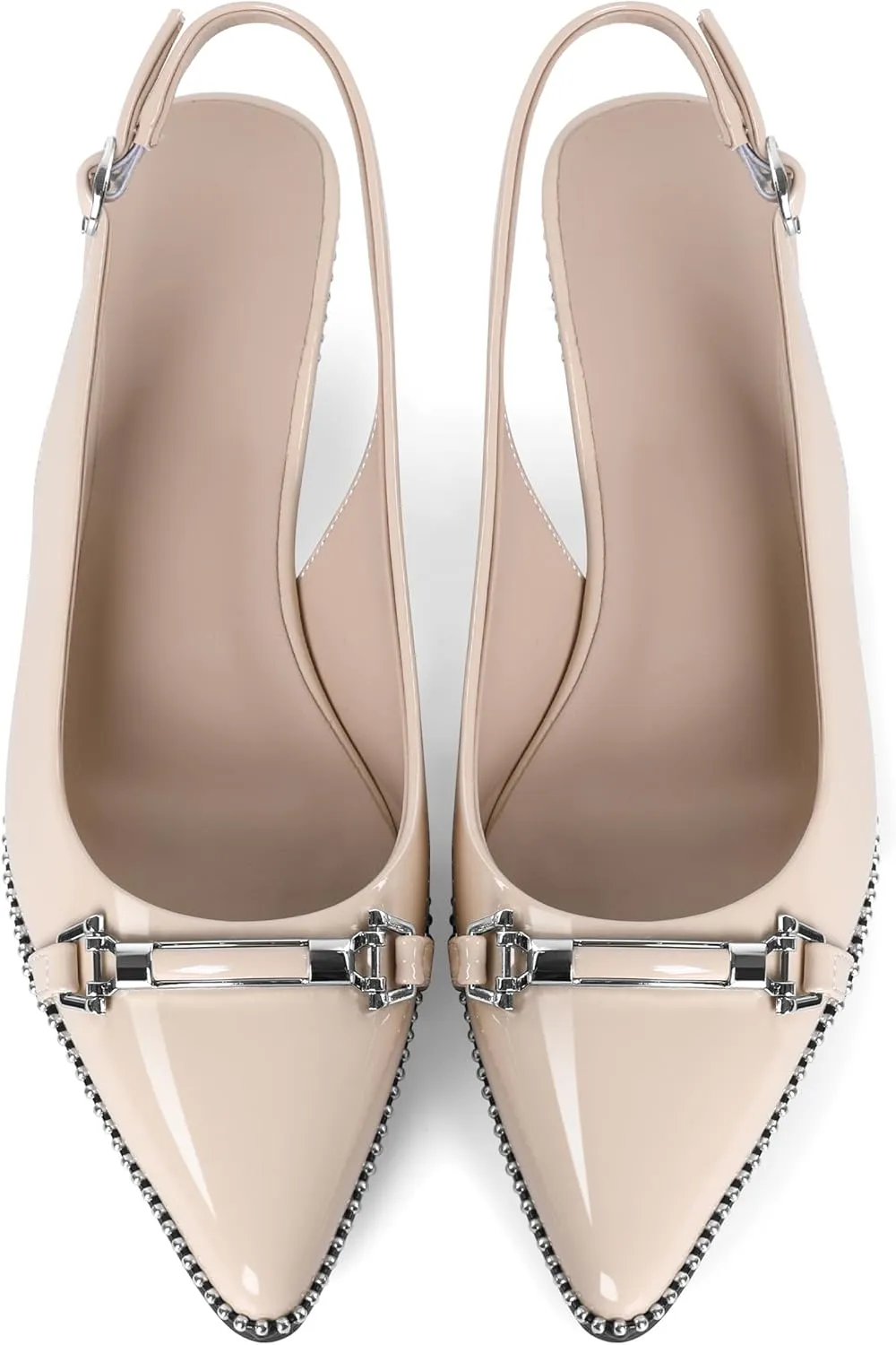 SAMMITOP Slingback Kitten Heels Low Heel Beaded Pumps Pointed Toe with Buckle Strap Heeled Sandals Wedding Party Office Dress Shoes 1.6 Inch