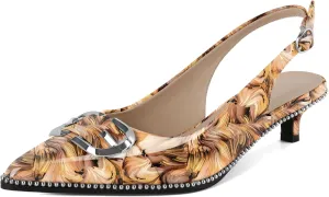 SAMMITOP Slingback Kitten Heels Women Low Heel Beaded Pumps Closed Pointd Toe Shoes Slip On Weddding Party Comfortable 1.5 Inch Dressy Sandals