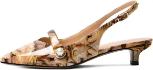 SAMMITOP Women's Slingback Kitten Heels Pumps Pointed Toe Low Heels Strap Closed Toe Pearl Bridal Heels Wedding Party Dress Shoes