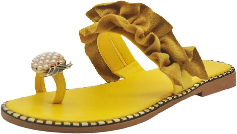 Sandals for Women Thong,Women's Bohemia Bling Rhinestone Pearl Flat Sandals Flat Gladiator Sandals Open Toe Dress Shoes