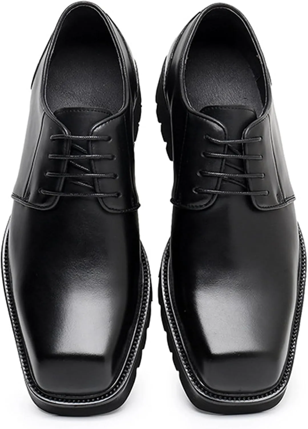 Santimon Men's Oxfords Black Formal Dress Leather Handmade Unique Square Toe Derby Shoes Casual Business Shoes for Men