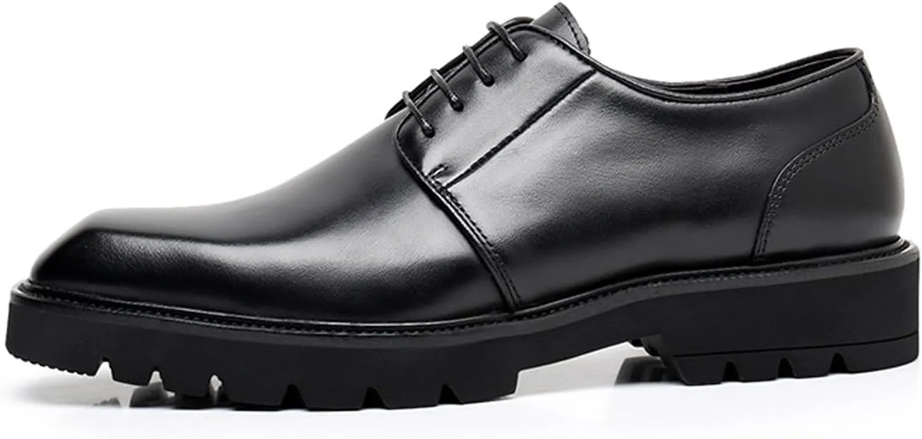 Santimon Men's Oxfords Black Formal Dress Leather Handmade Unique Square Toe Derby Shoes Casual Business Shoes for Men