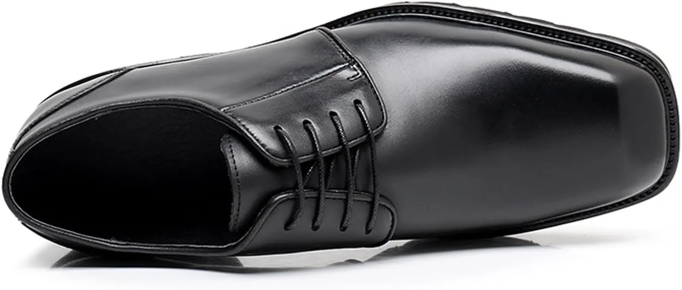 Santimon Men's Oxfords Black Formal Dress Leather Handmade Unique Square Toe Derby Shoes Casual Business Shoes for Men