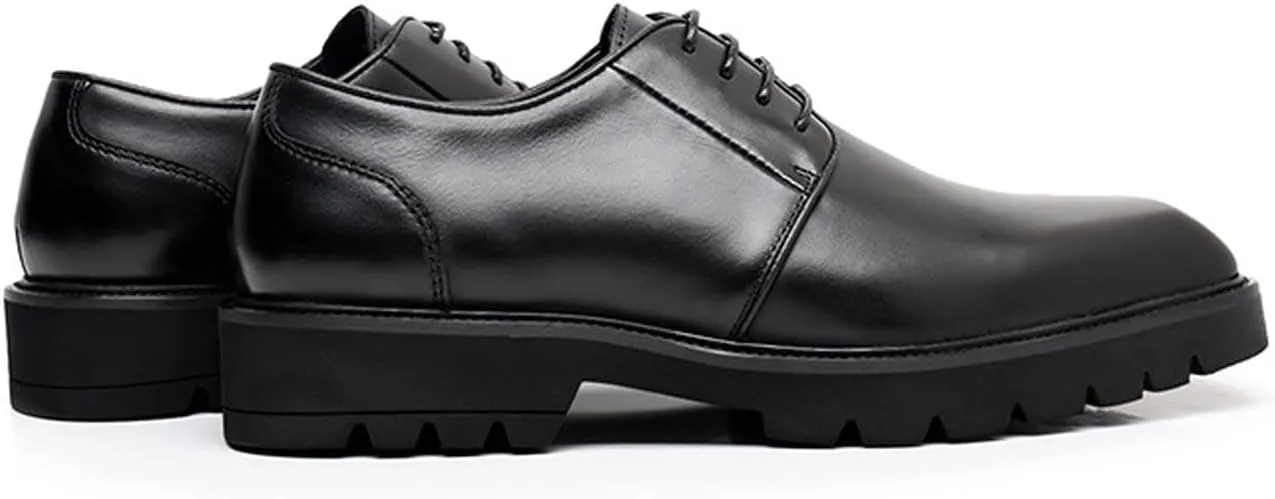 Santimon Men's Oxfords Black Formal Dress Leather Handmade Unique Square Toe Derby Shoes Casual Business Shoes for Men