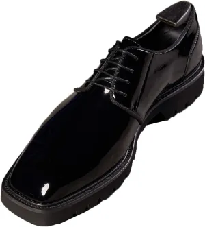 Santimon Men's Oxfords Black Formal Dress Patent Leather Handmade Unique Square Toe Derby Shoes Business Casual Thick-Soled Shoes