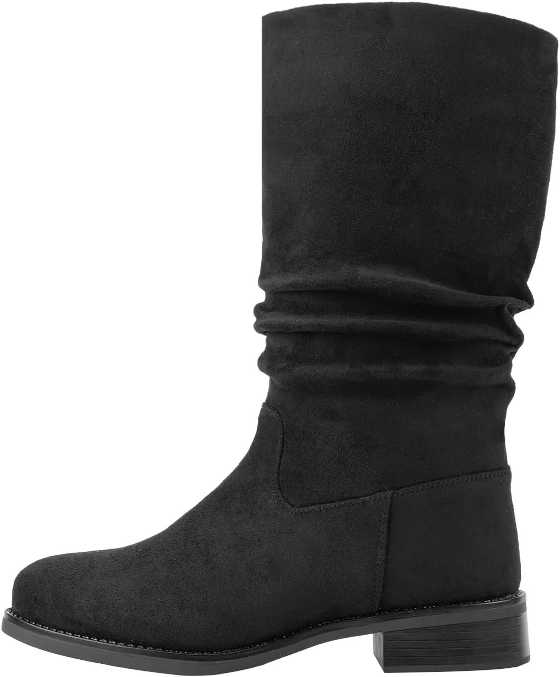 Shoe'N Tale Slouchy Mid Calf Flat Boots for Women Pull On Round Toe Side Zip Fall and Winter Fashion Comfortable Boots
