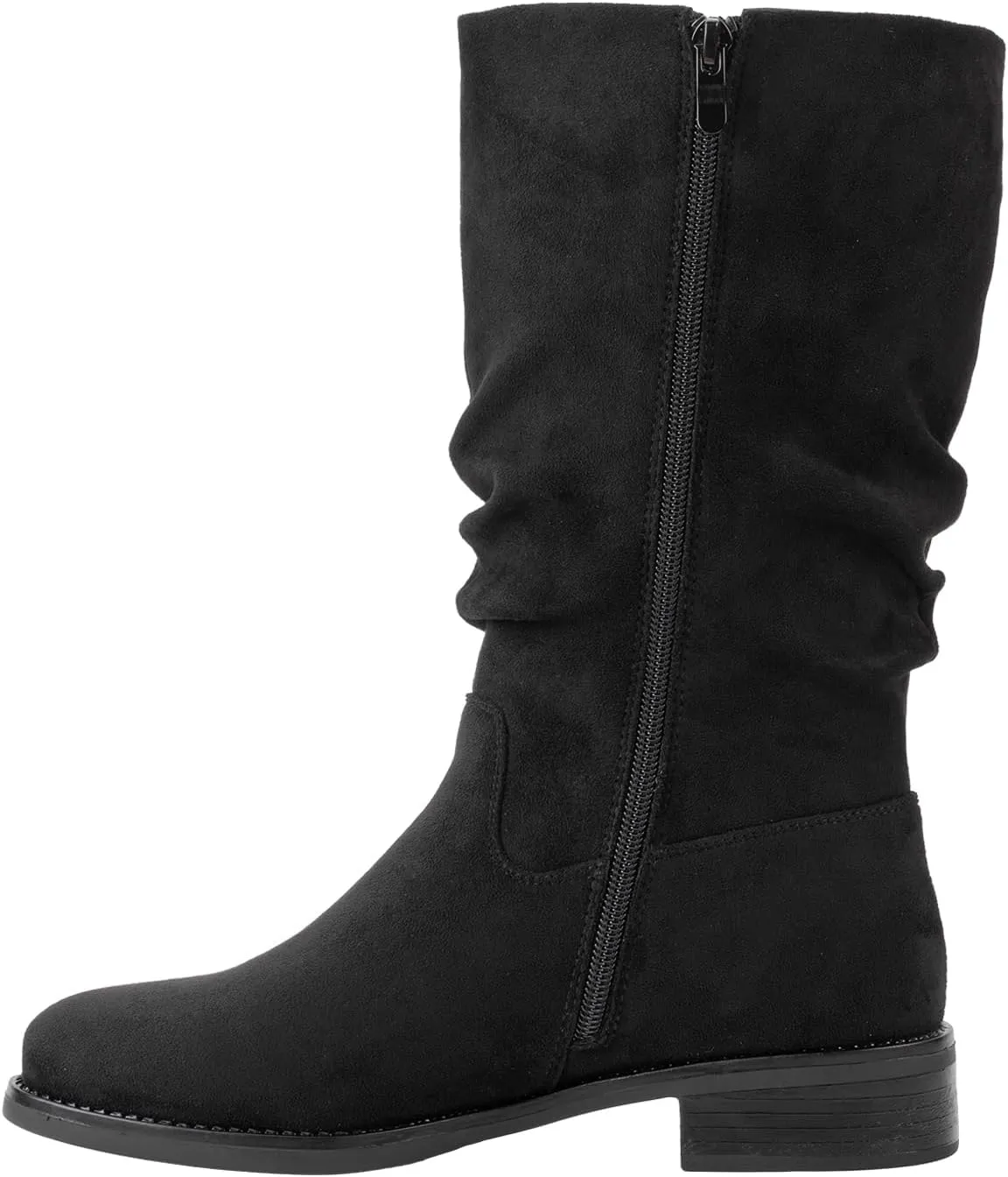 Shoe'N Tale Slouchy Mid Calf Flat Boots for Women Pull On Round Toe Side Zip Fall and Winter Fashion Comfortable Boots